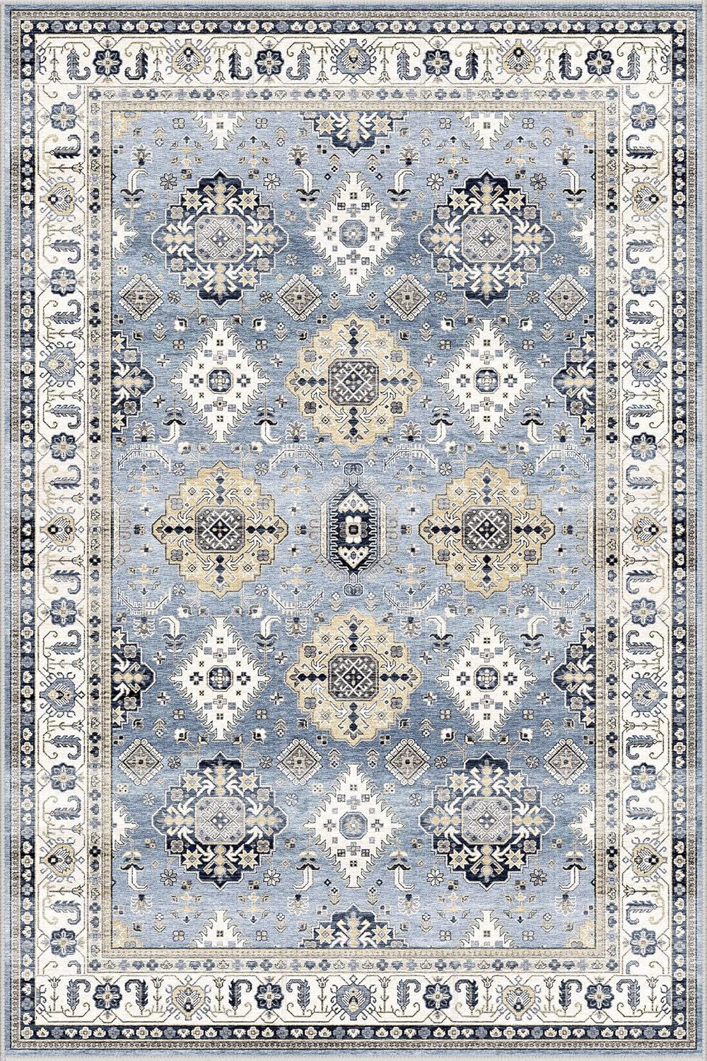 Dripex Vintage Washable Area Rug - 5x8 Distressed Rugs for Living Room Bedroom Oriental Medallion Floral Print Carpet Low-Pile Indoor Soft Non-Slip Accent Rug Farmhouse Office Home Decor